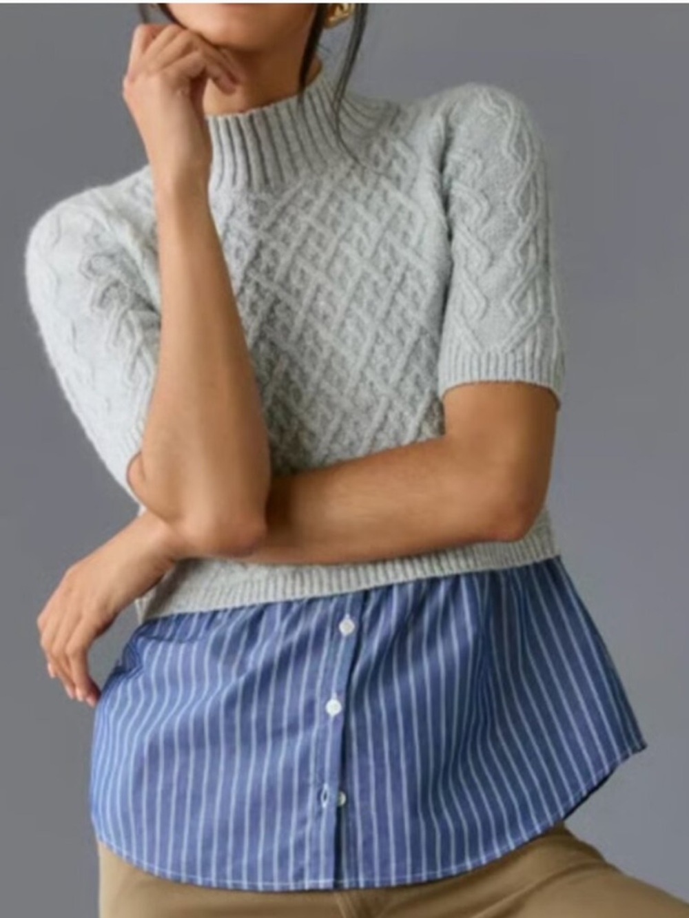 Maeve Anthropologie Cable Knit Sweater Shirt Combo | Preppy Academia | Size S